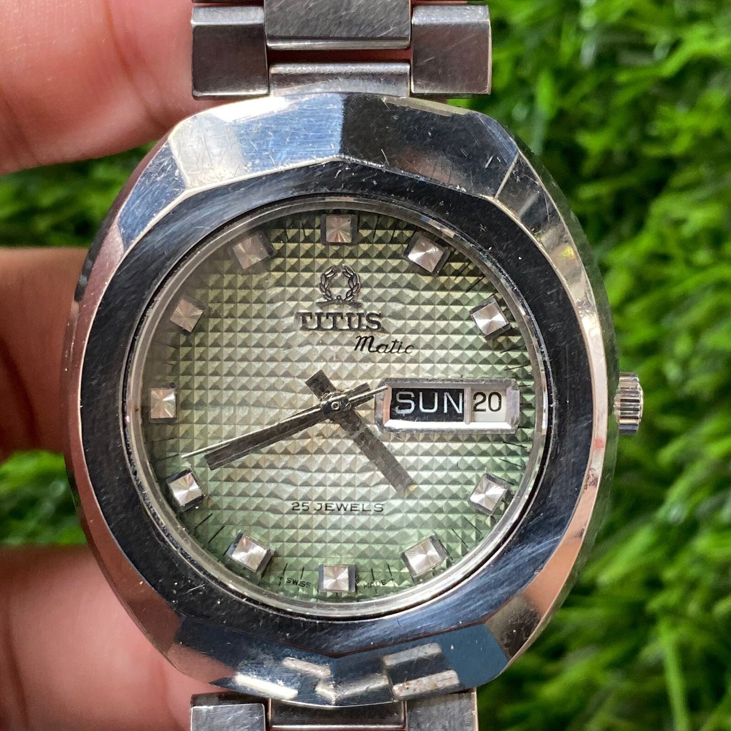 Rare Solvil et Titus Matic Green Dial Pattern Automatic Vintage Watch Men