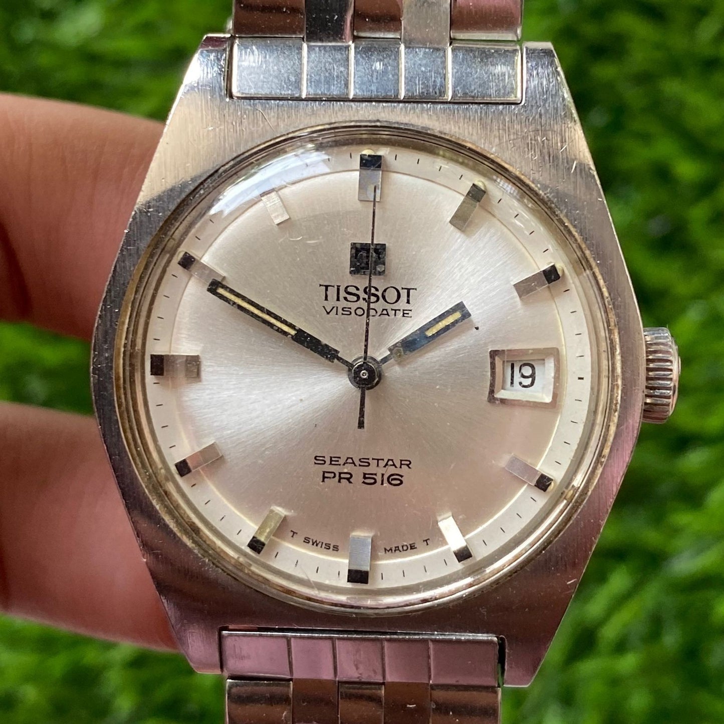 Rare Tissot Visiodate Seastar PR516 Date Silver Dial Swiss Automatic Watch Men