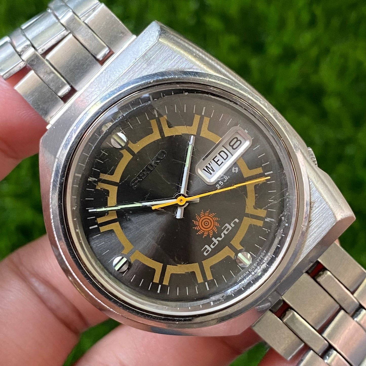 Rare Seiko Advan Automatic 6106-7550 Black Dial Faceted Glass Vintage Watch Men
