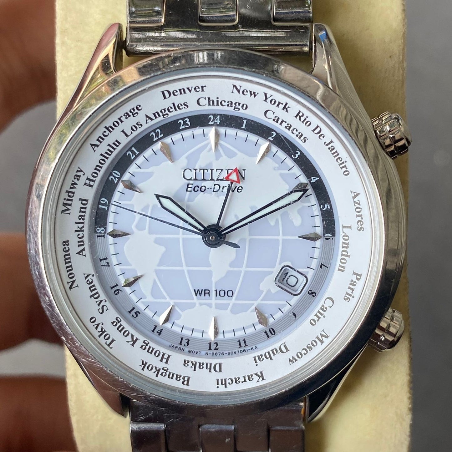 Rare Citizen WhiteHawk Eco Drive BJ9121-57A World Time Solar Vintage Men Watch