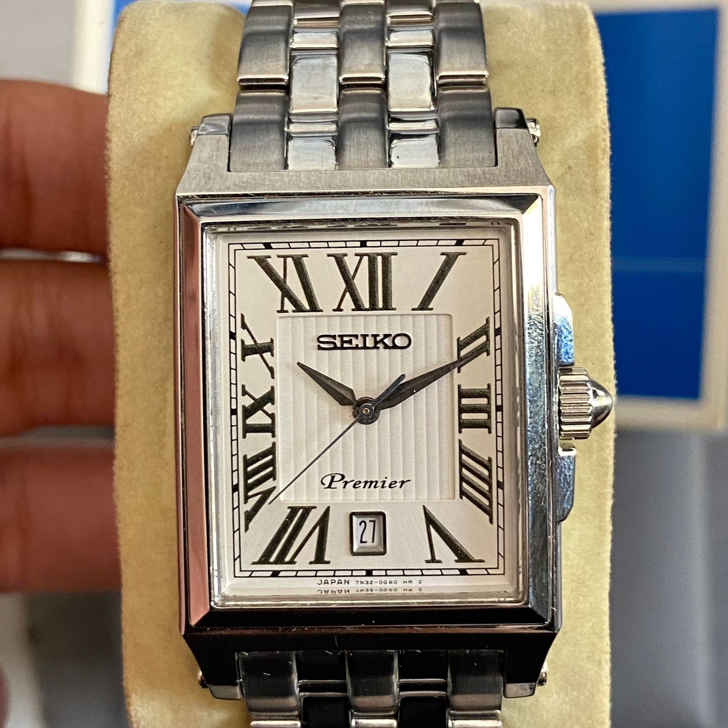 RARE Seiko Tank Premier SKK715 Roman Index White Dial Vintage Fullset Watch Men