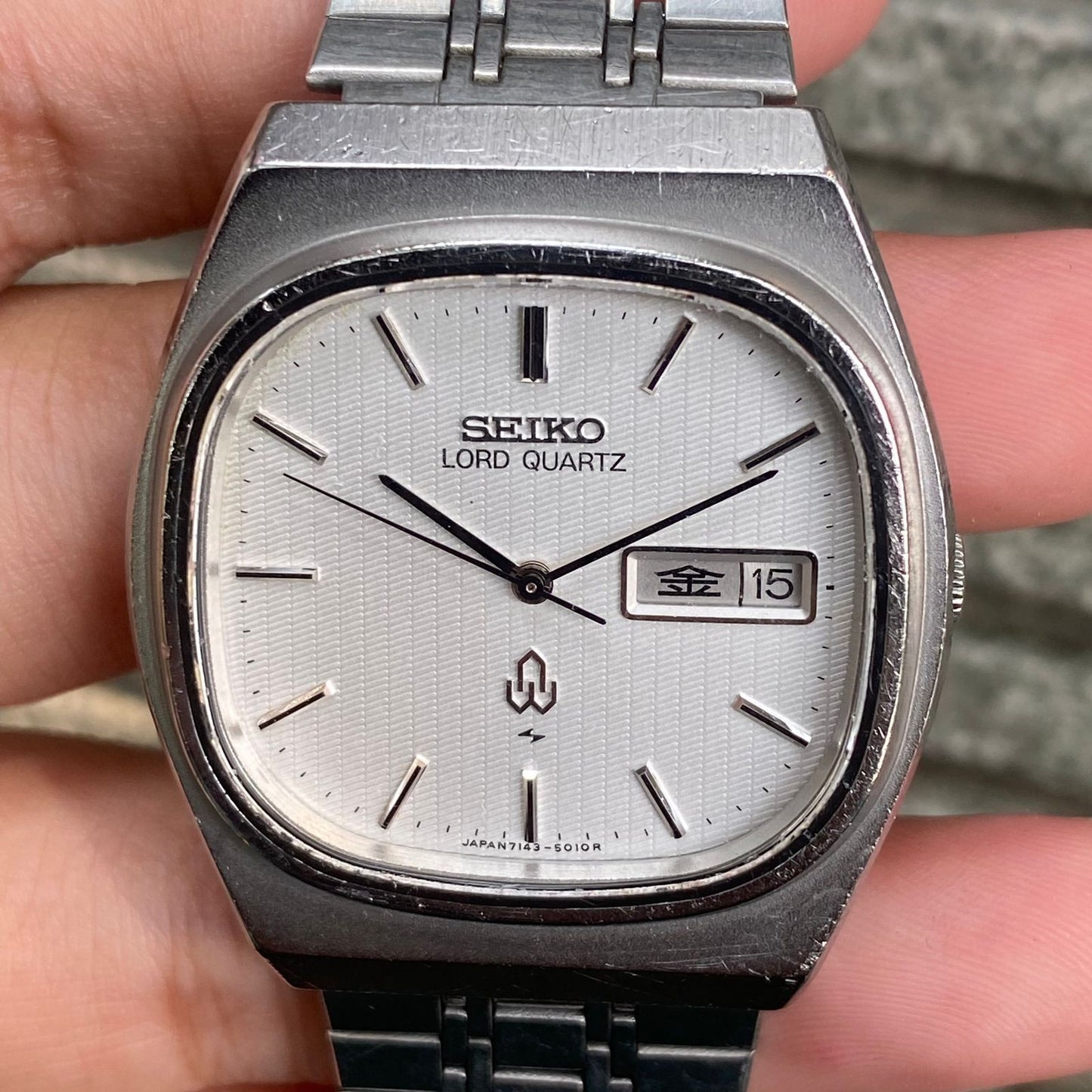 RARE Seiko Lord Quartz 7143-5010 Silver Dial Day Date JDM Watch Dress Vintage