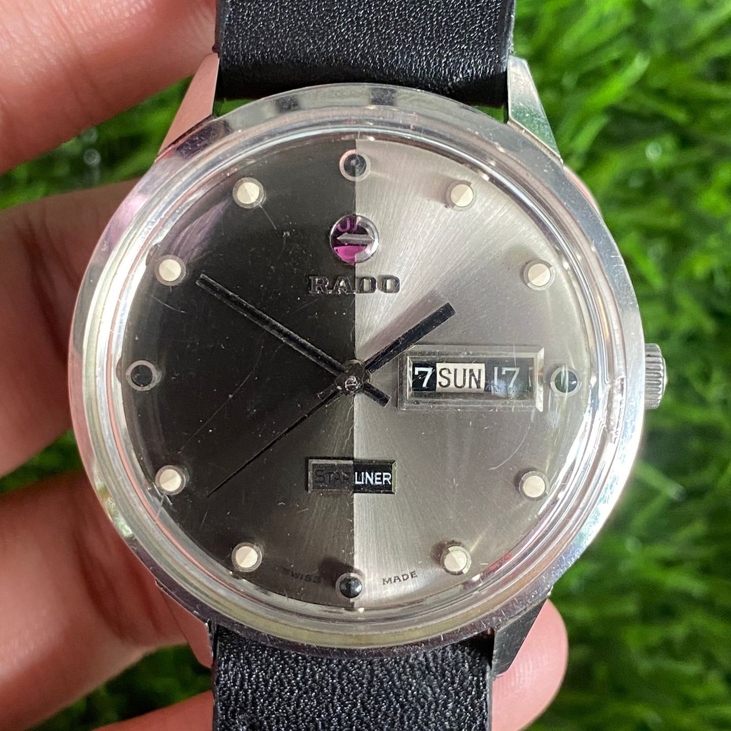Rare Rado Starliner Yin Yang Dial Black Silver Automatic DayDate Swiss Watch Men