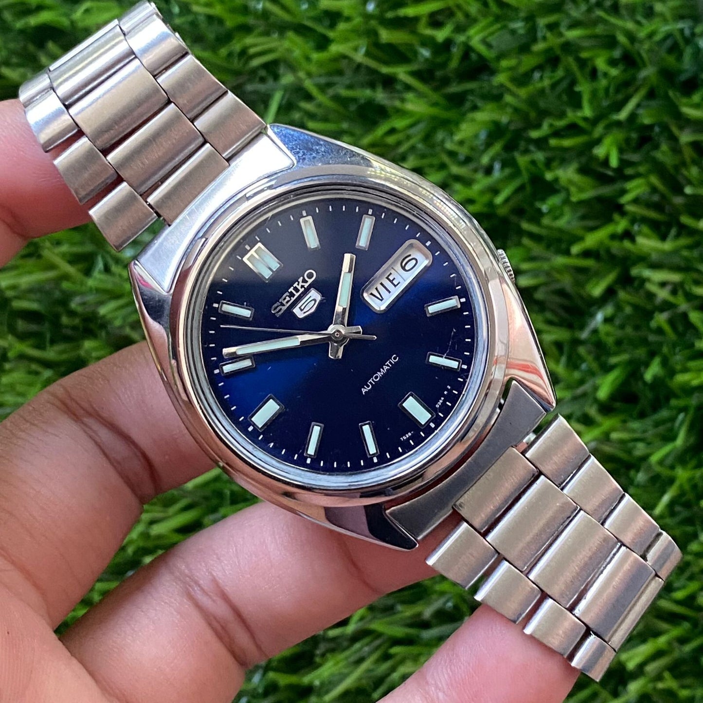 Rare Seiko 5 SNXS77 Automatic 7s26-0480 Blue Dial Day Date Vintage Watch Men