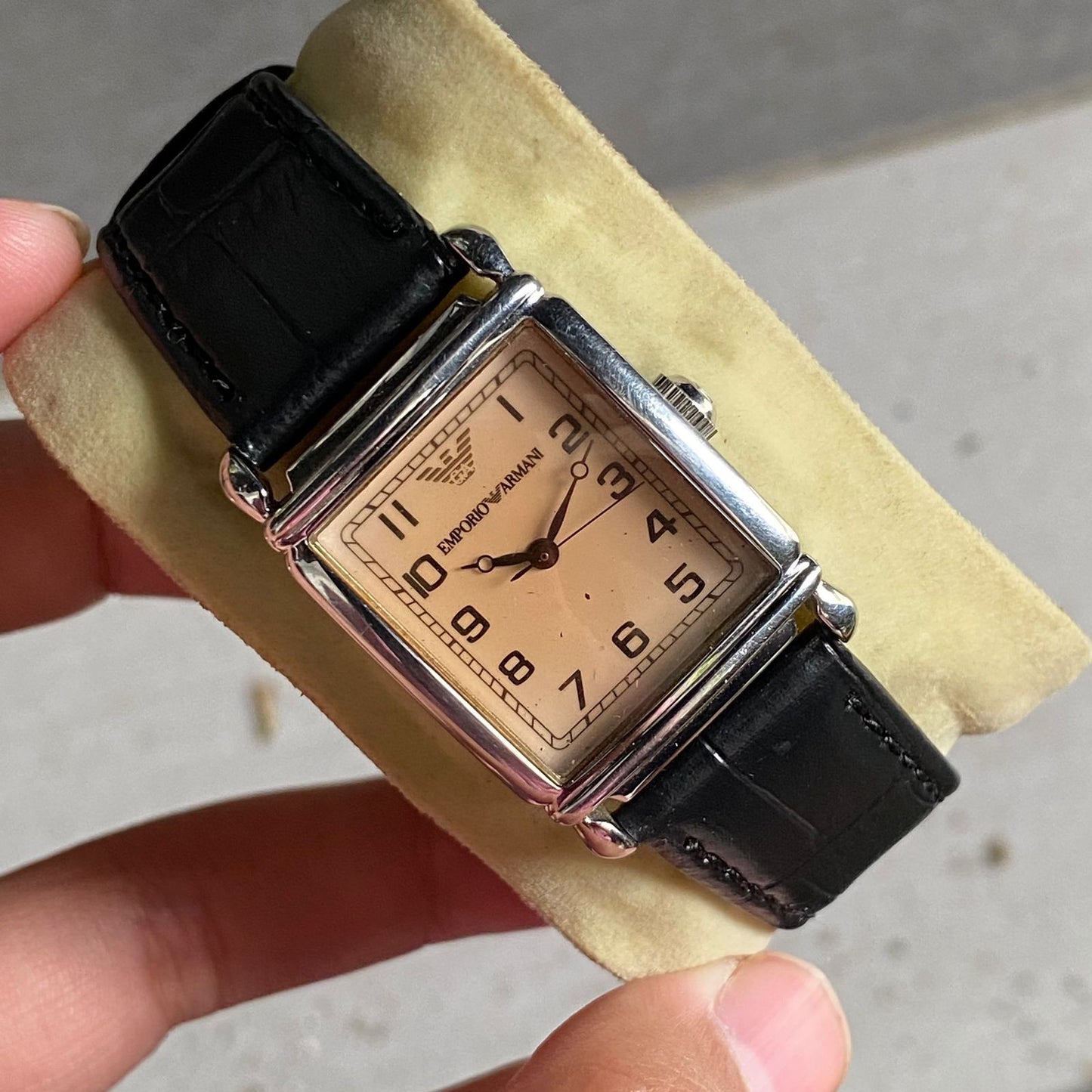 Rare Emporio Armani AR0204 Quartz Cream Tank Classic Watch Vintage Dress Men