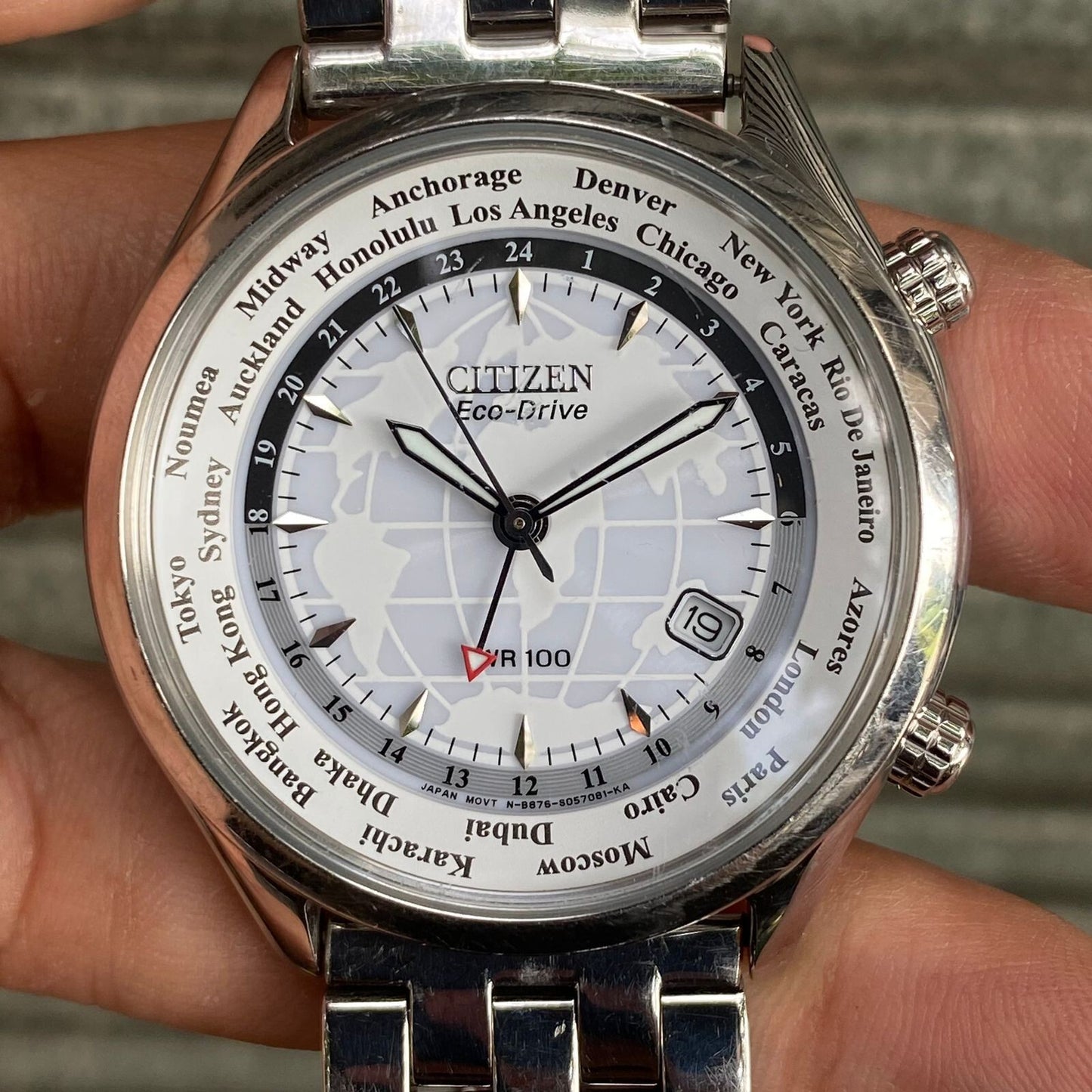 RARE Citizen GMT Eco Drive BJ9121-57A White Hawk World Time Solar Vintage Watch