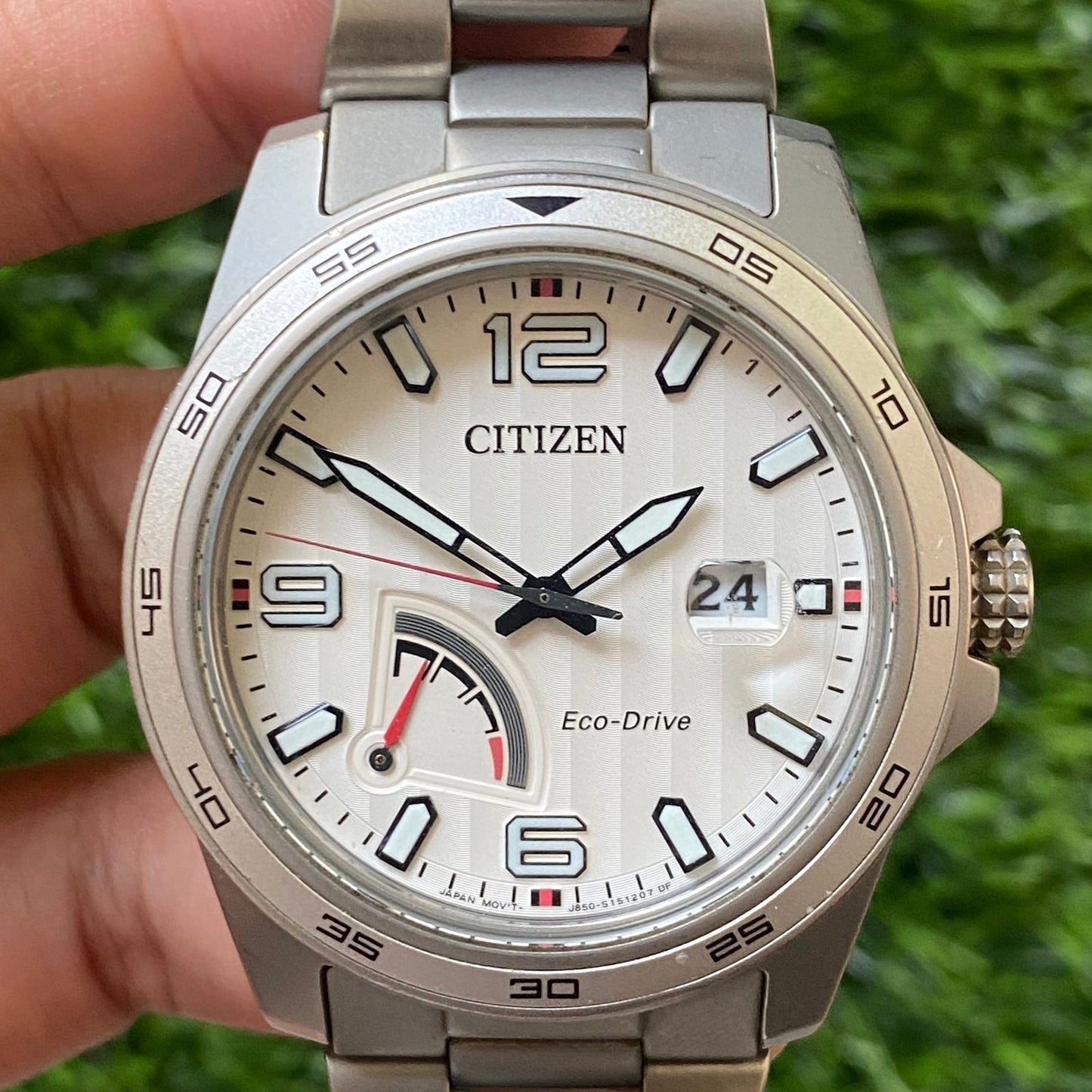 Rare Citizen Eco Drive AW7031-54A Date White Dial Power Reserve Solar Watch Men