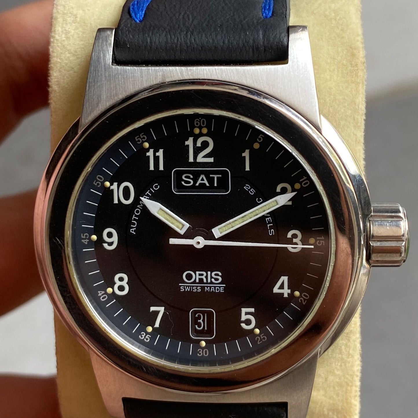 RARE Oris Military Big Crown 7500 Automatic Day Date Black Dial Swiss Watch Men