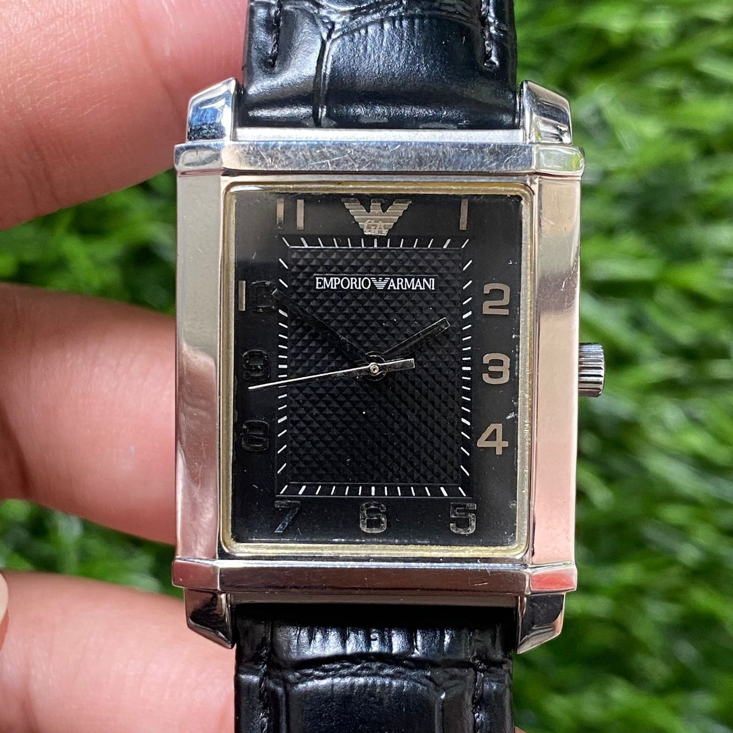 Rare Emporio Armani Tank Quartz Black Dial Number Index Watch Dress Fashion