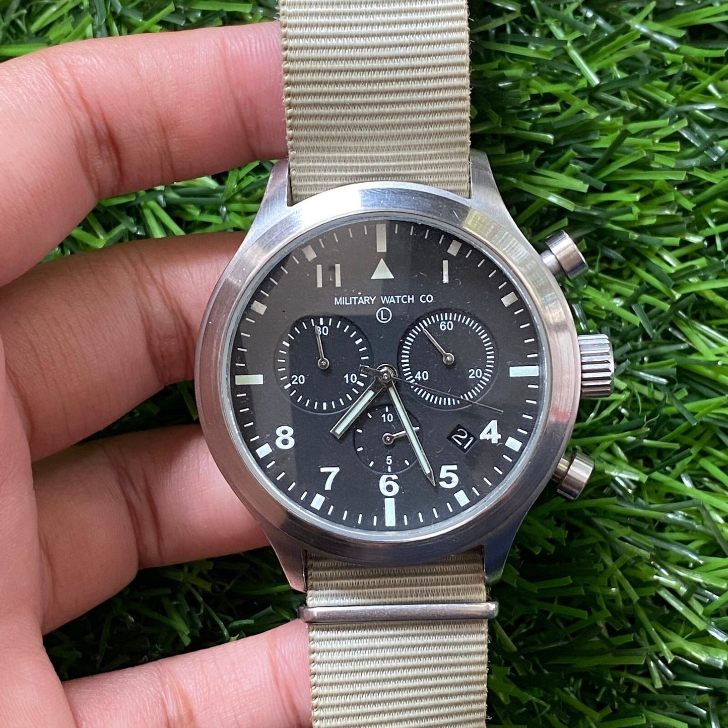 Rare Military Watch Co G10 MWC MK111 Black Dial Chronograph Nato Strap Watch JY