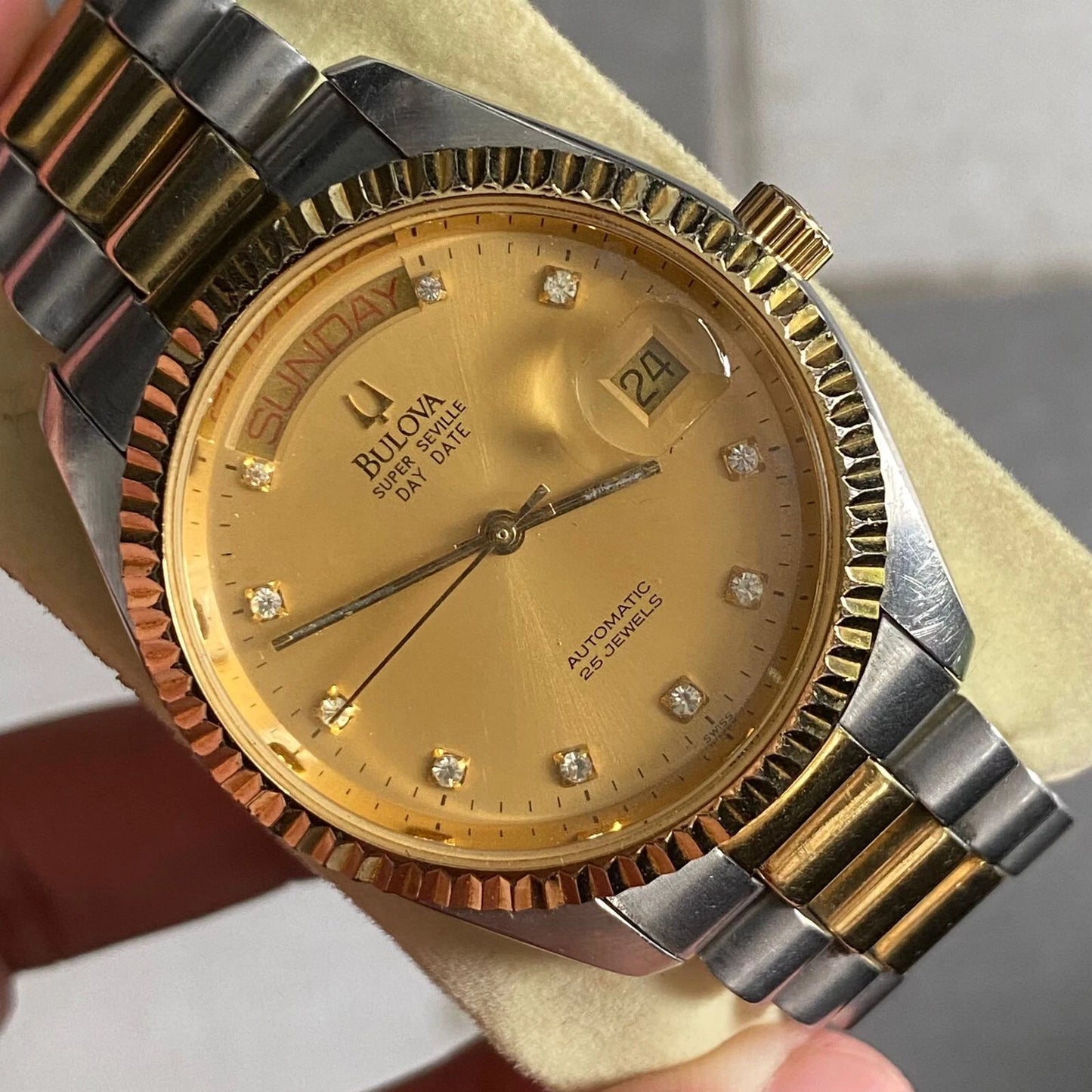 RARE Bulova President Super Seville Day Date Automatic Diamond Two Tone Watch | eBay