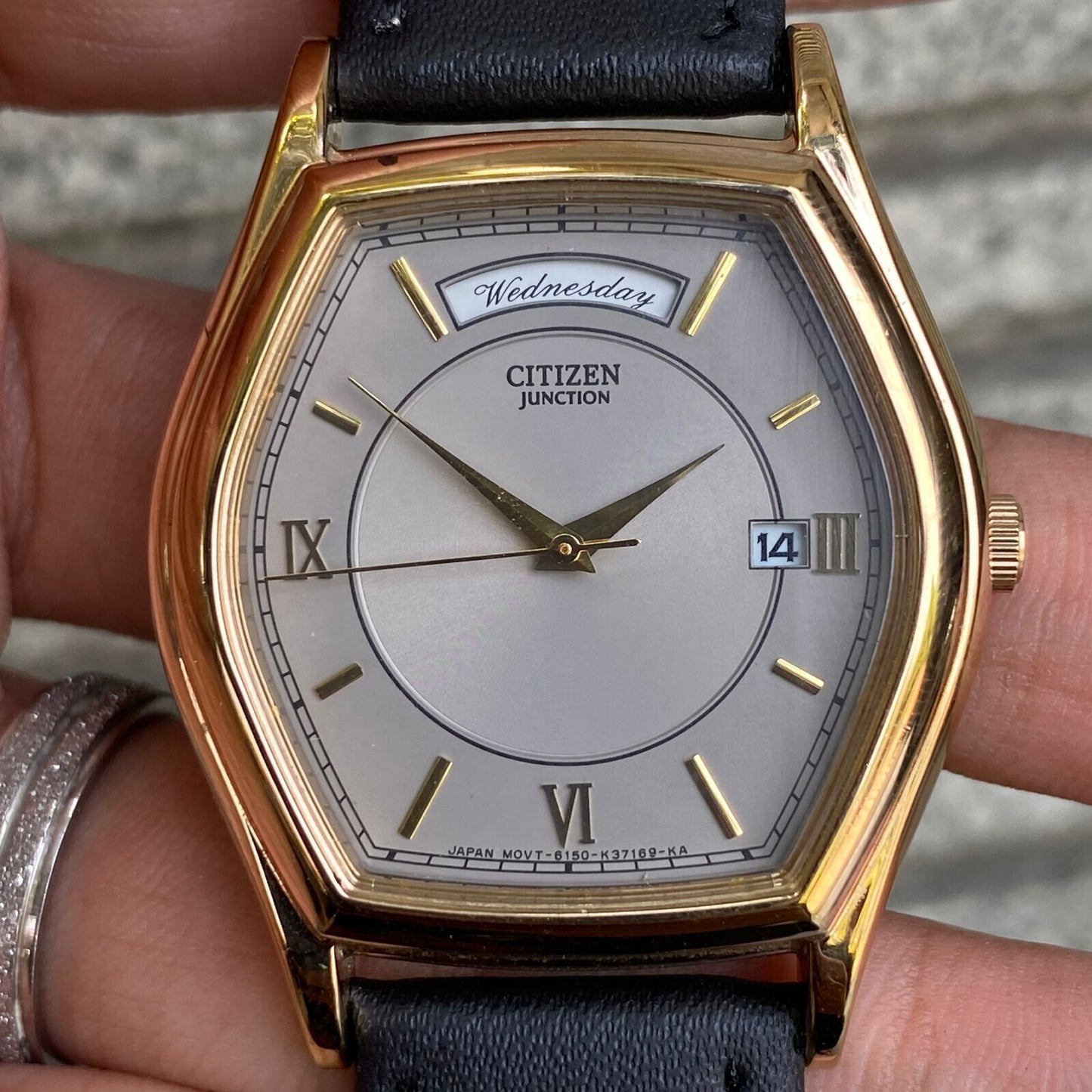 RARE Citizen Juncton President Day Date Quartz Tonneau Case Grey Vintage Watch