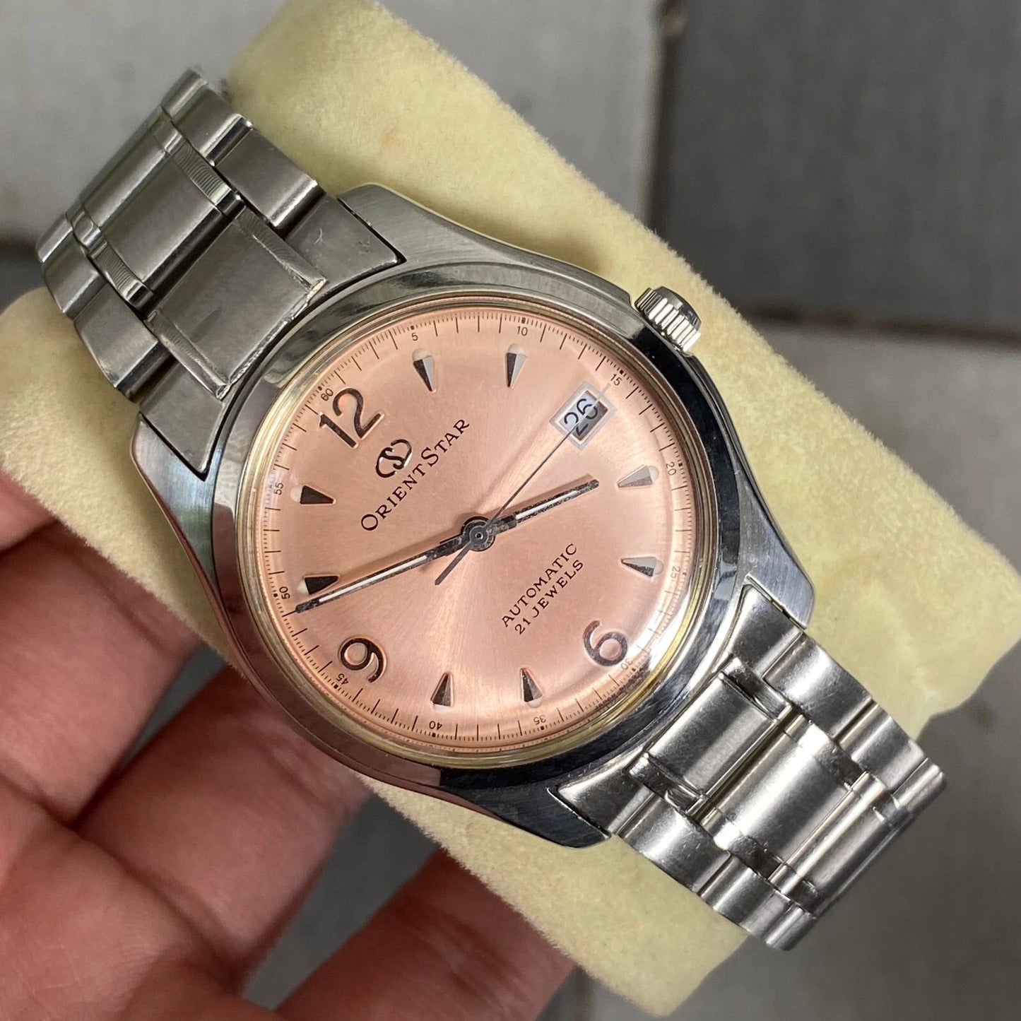 Rare Orient Star Explorer Automatic Salmon Dial 21 Jewels Date Watch Boy 36.5 mm | eBay