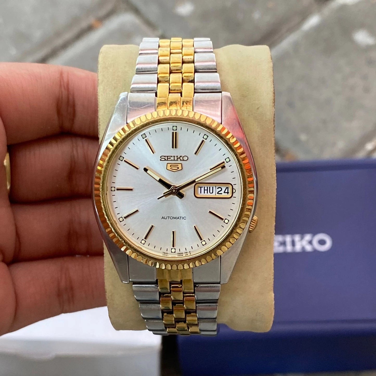 RARE Seiko President SNXJ90 Automatic 7S26-0500 White Dial TwoTone Vintage Watch
