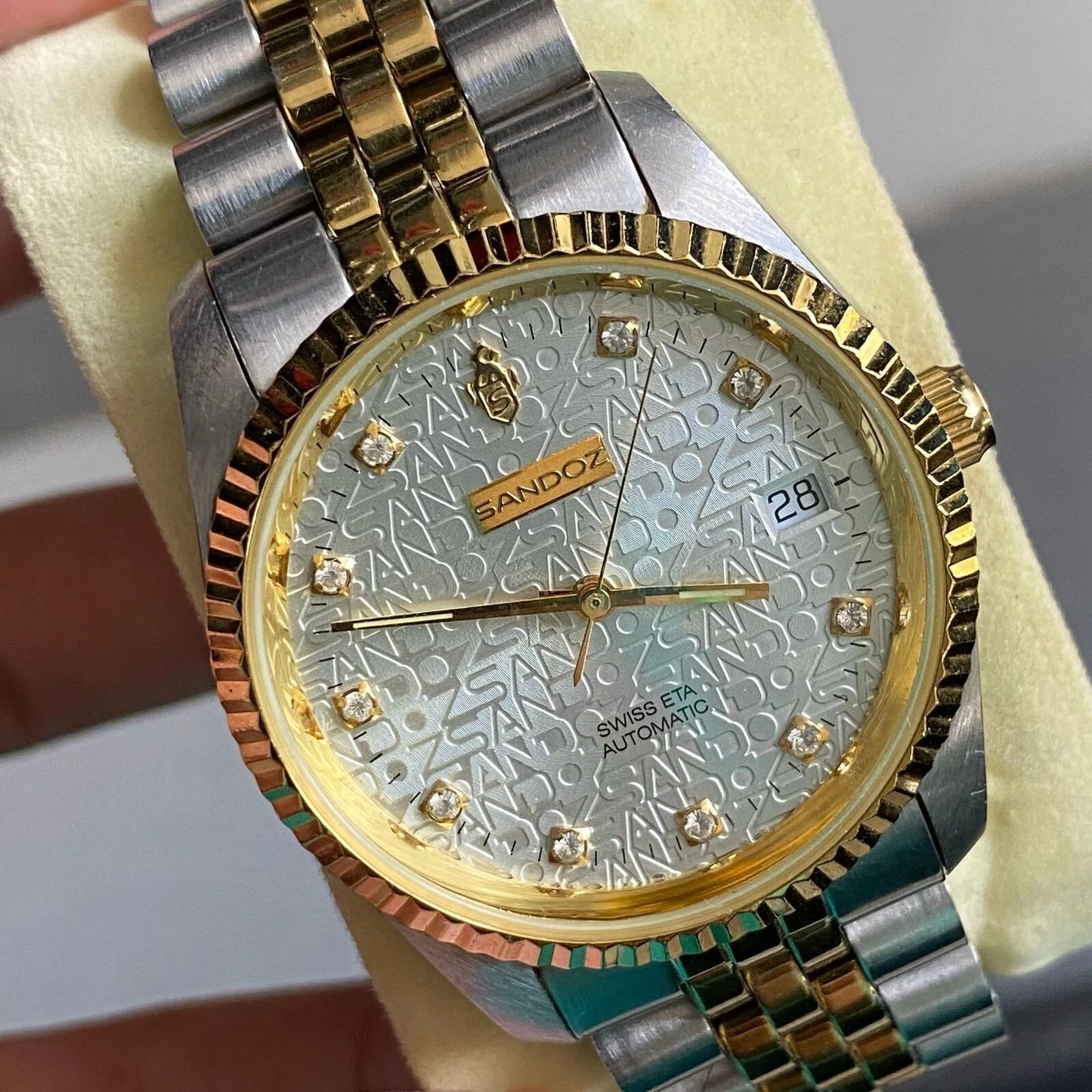 RARE Sandoz Computer Dial Two Tone Automatic ETA Swiss Diamond Index Watch Men
