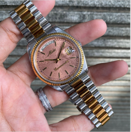 Rare MIDO President Day Date Salmon Dial Automatic ETA - Mido President Ocean