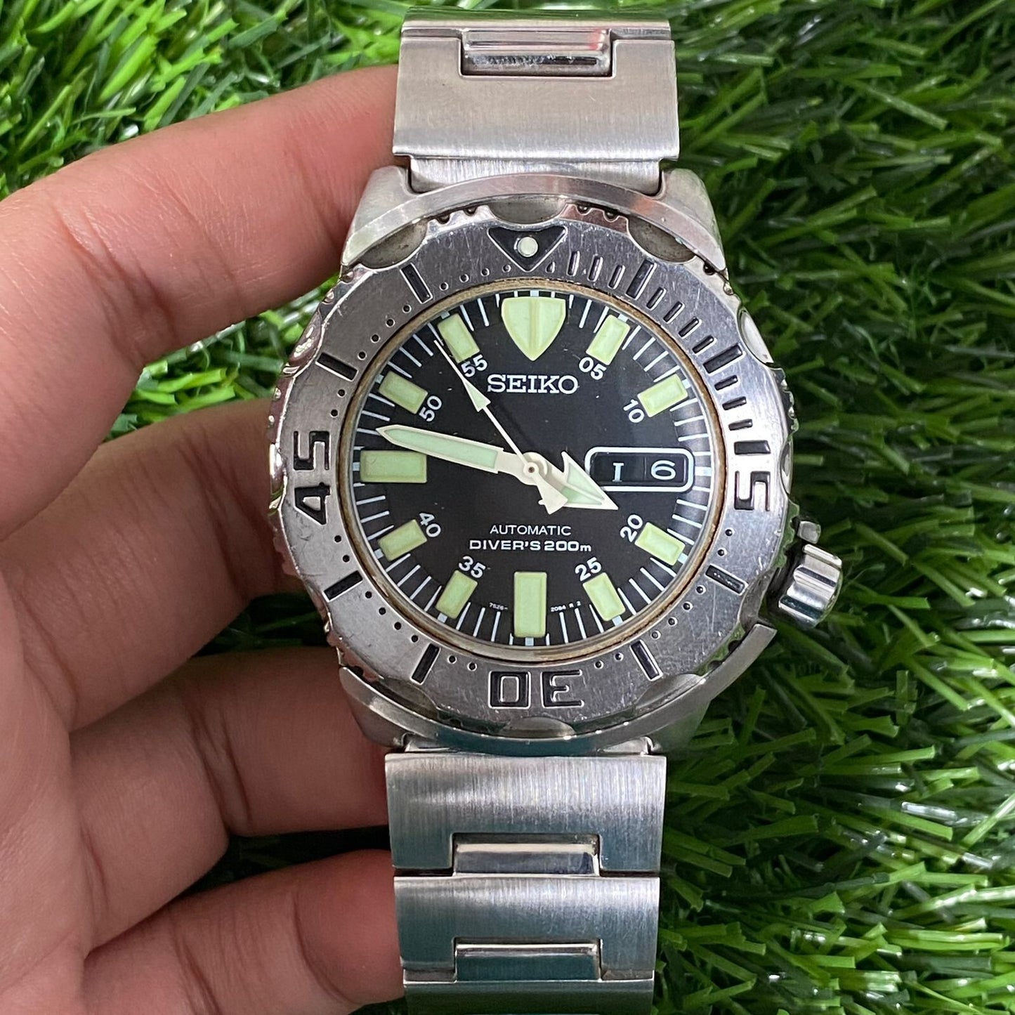Rare Seiko SKX779 Black Monster Gen 1 Black Dial Automatic Day Date Diver Watch