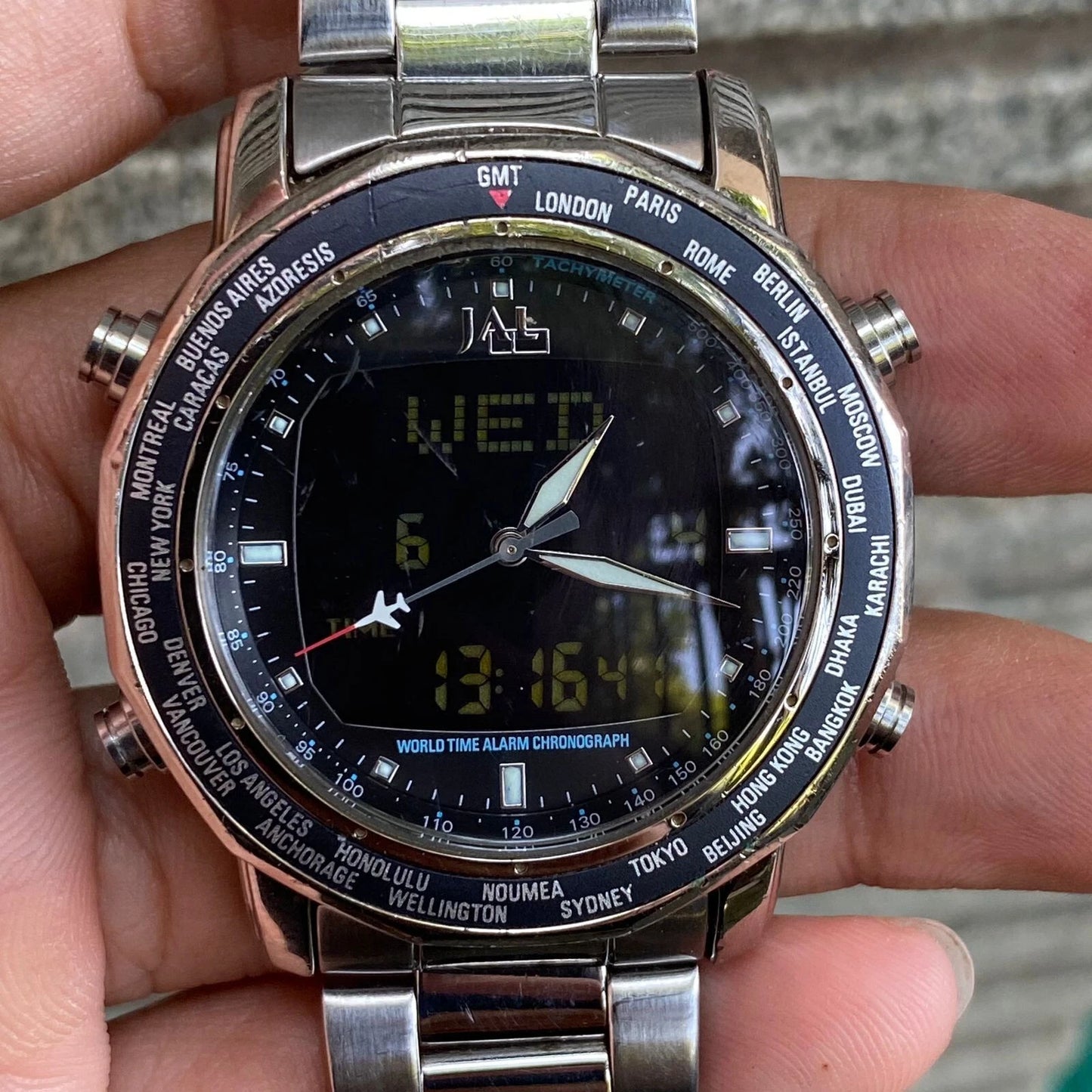 RARE Seiko JAL Worldtime Alarm Chronograph Anadigi Men Watch Pilot Flightmaster