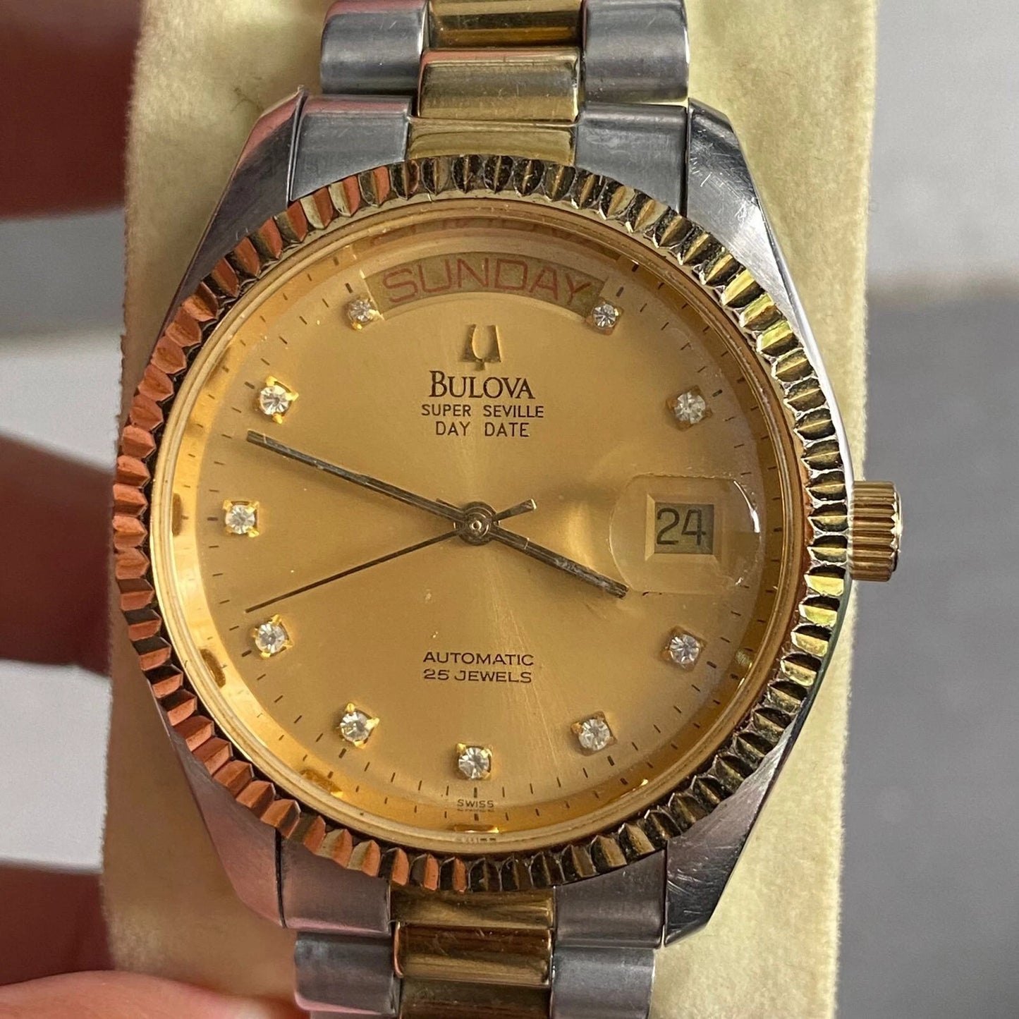 RARE Bulova President Super Seville Day Date Automatic Diamond Two Tone Watch | eBay