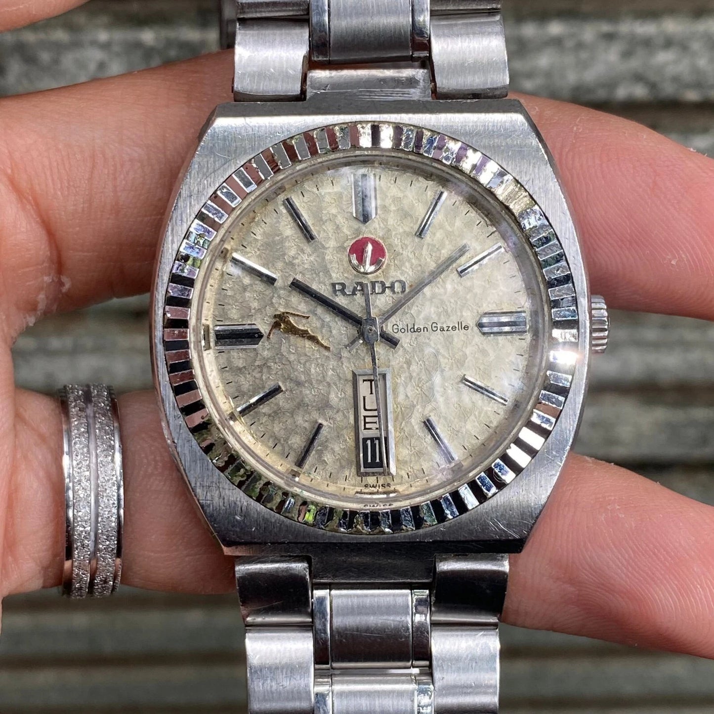 RARE Rado Golden Gazzelle Automatic Day Date Pattern Dial Swiss Vintage Watch