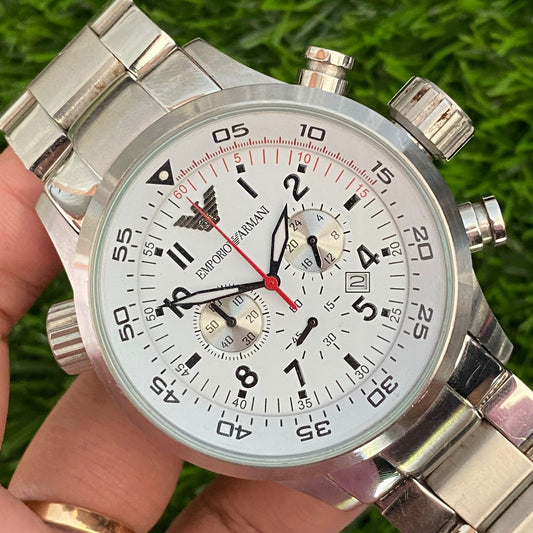 Rare Emporio Armani AR0557 Chronograph White Dial Date Big Watch Men Vintage