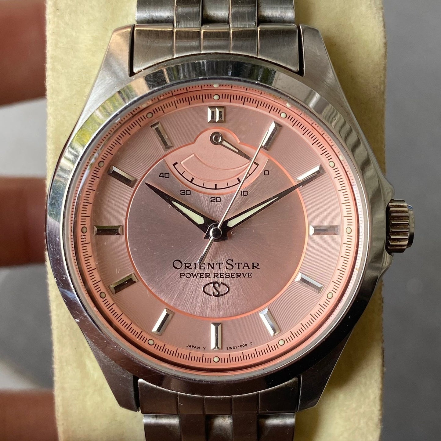 Rare Orient Star Power Reserve Salmon Dial Automatic EW01-00 Vintage Watch Men