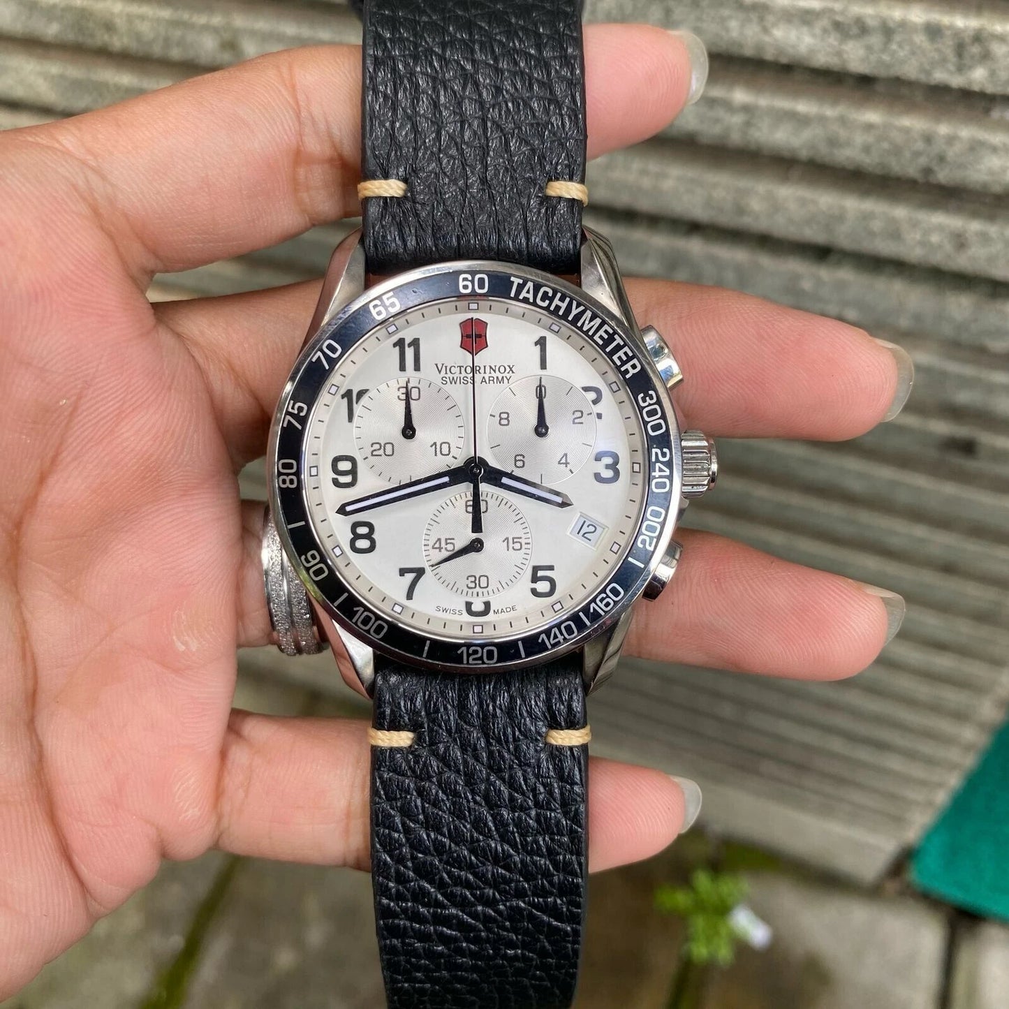 Rare Victorinox Swiss Army Chrono 241496 Chronograph Black Strap Men's Watch