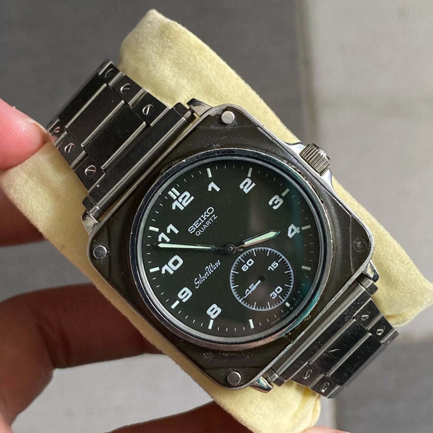 Rare Seiko Silverwave The First Cockpit 2628-004A Black Dial Square Watch Men
