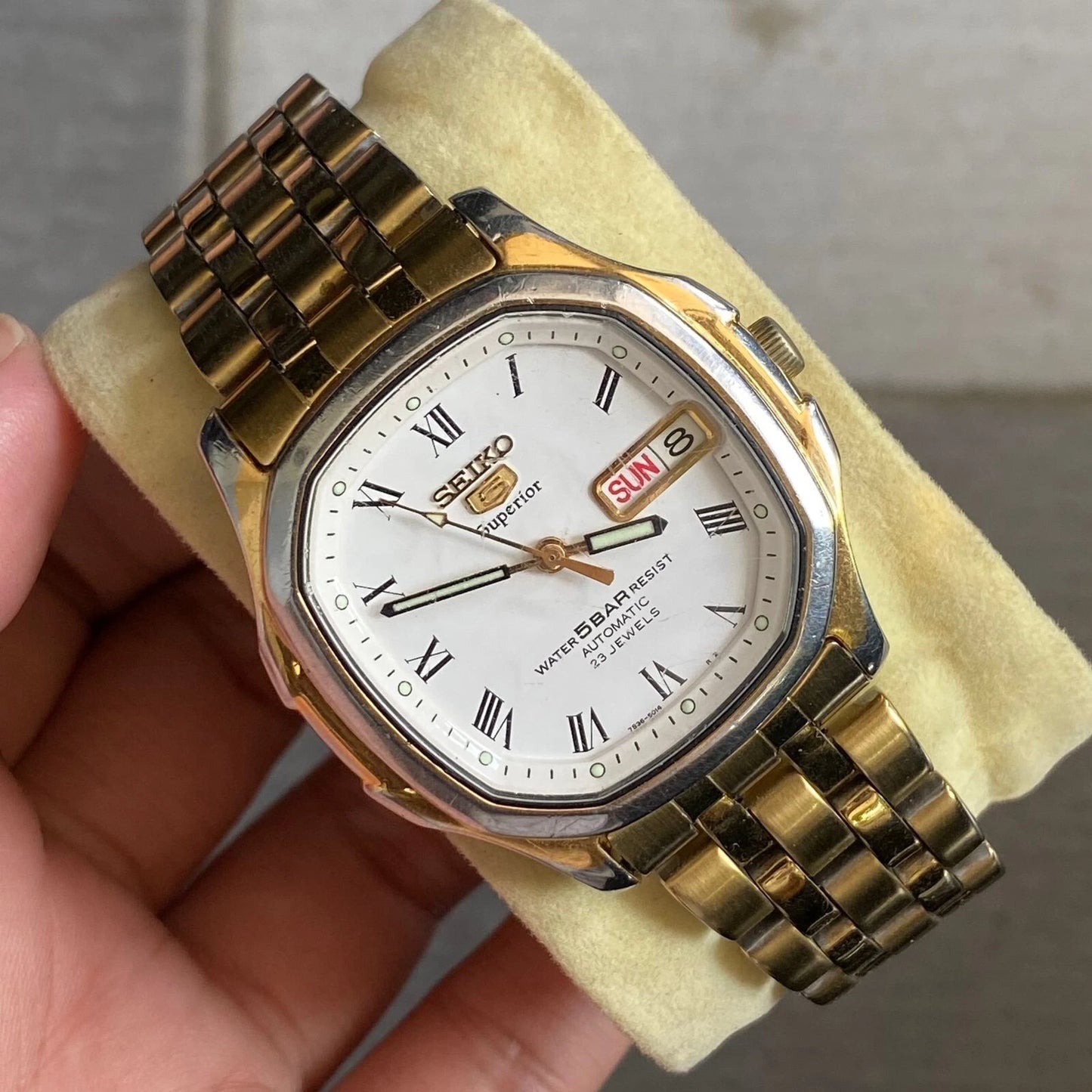 Rare Seiko Superior SKZ046 Roman Index White Dial Automatic Square Watch Men