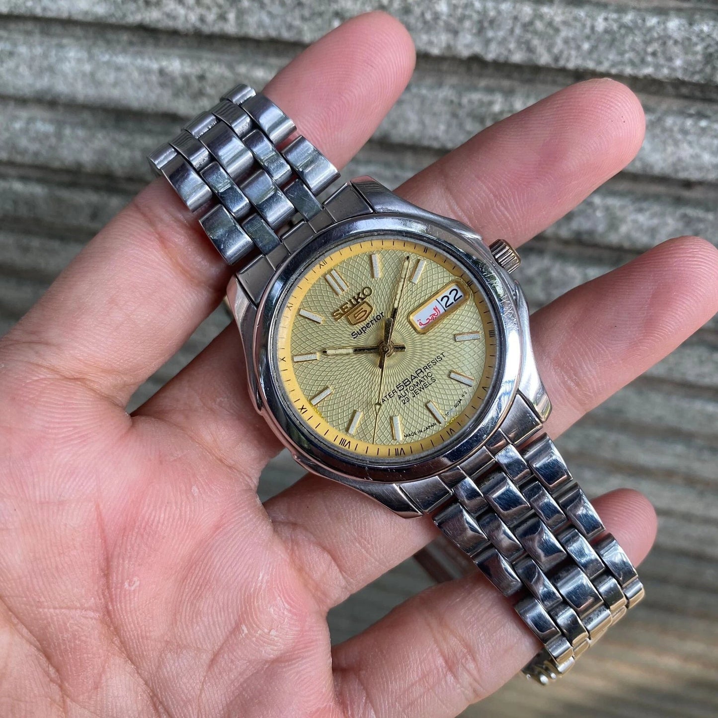 RARE Seiko 5 Superior Beige Teksture Dial Automatic Vintage Watch