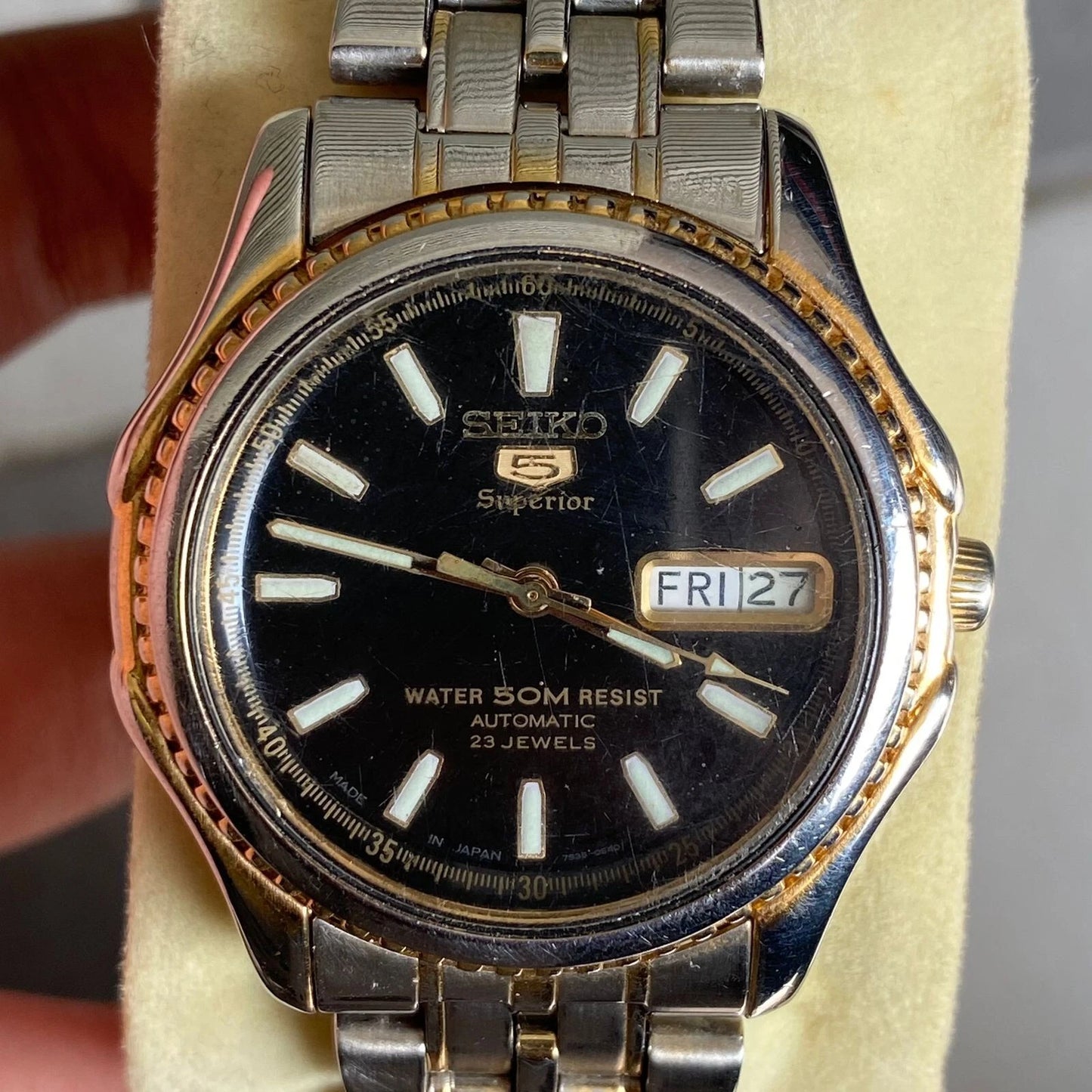 Rare Seiko 5 Superior SKZ052 Automatic Black Dial Day Date Vintage Watch Men