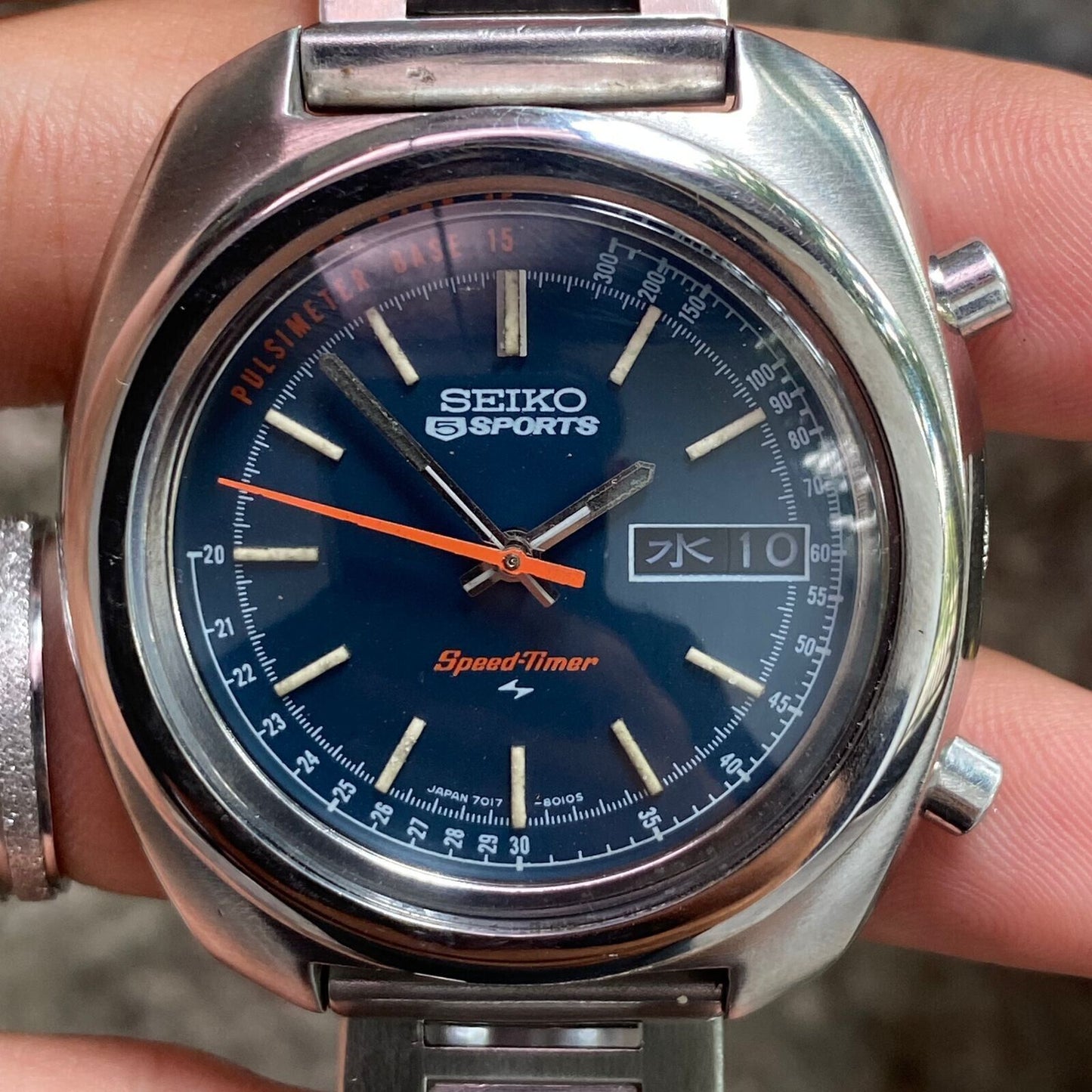 RARE Seiko Speedtimer Flyback Blue Dial Automatic 7017-8000 Vintage Watch JDM