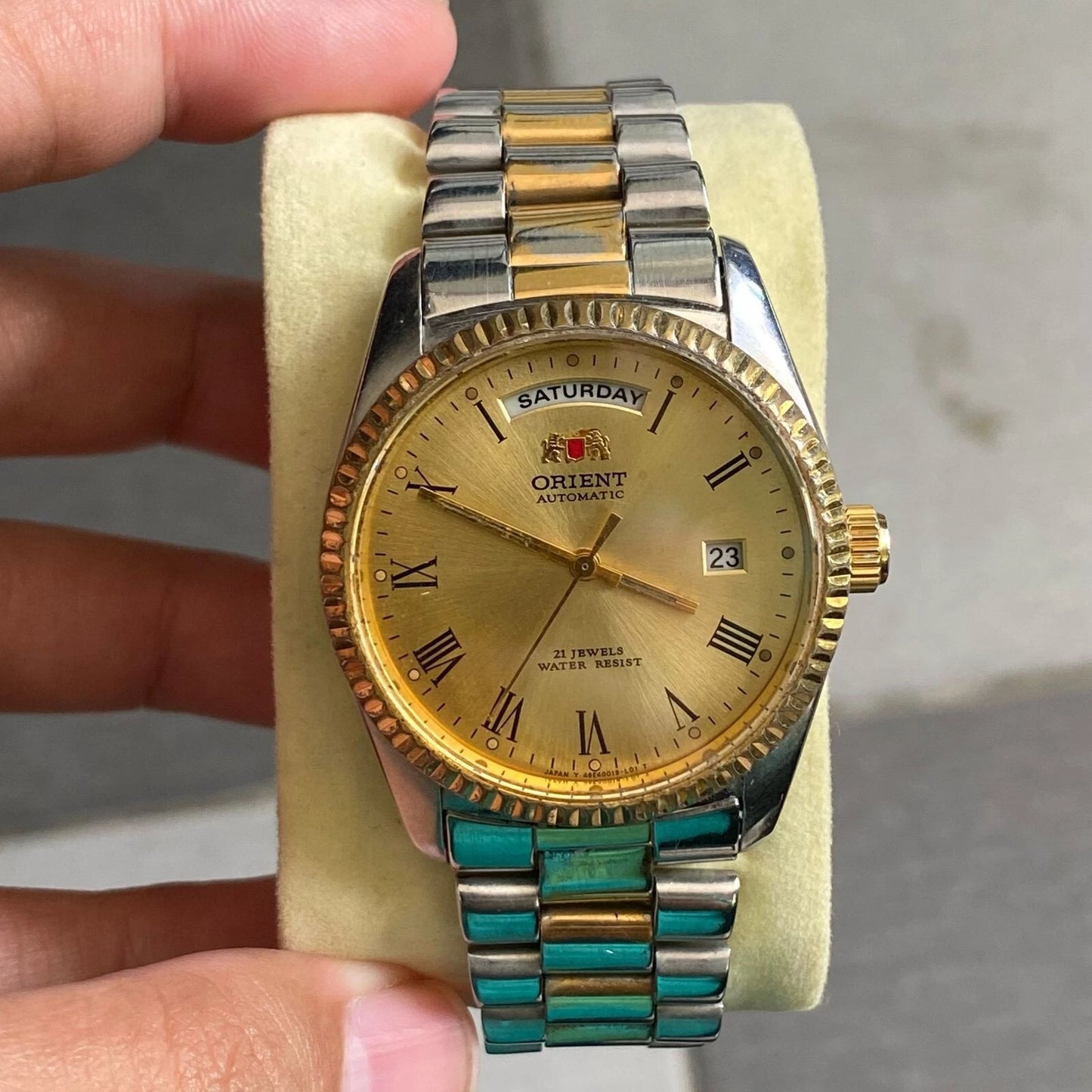Rare Orient President Automatic Roman Index Gold Dial Two Tone Vintage Watch Men