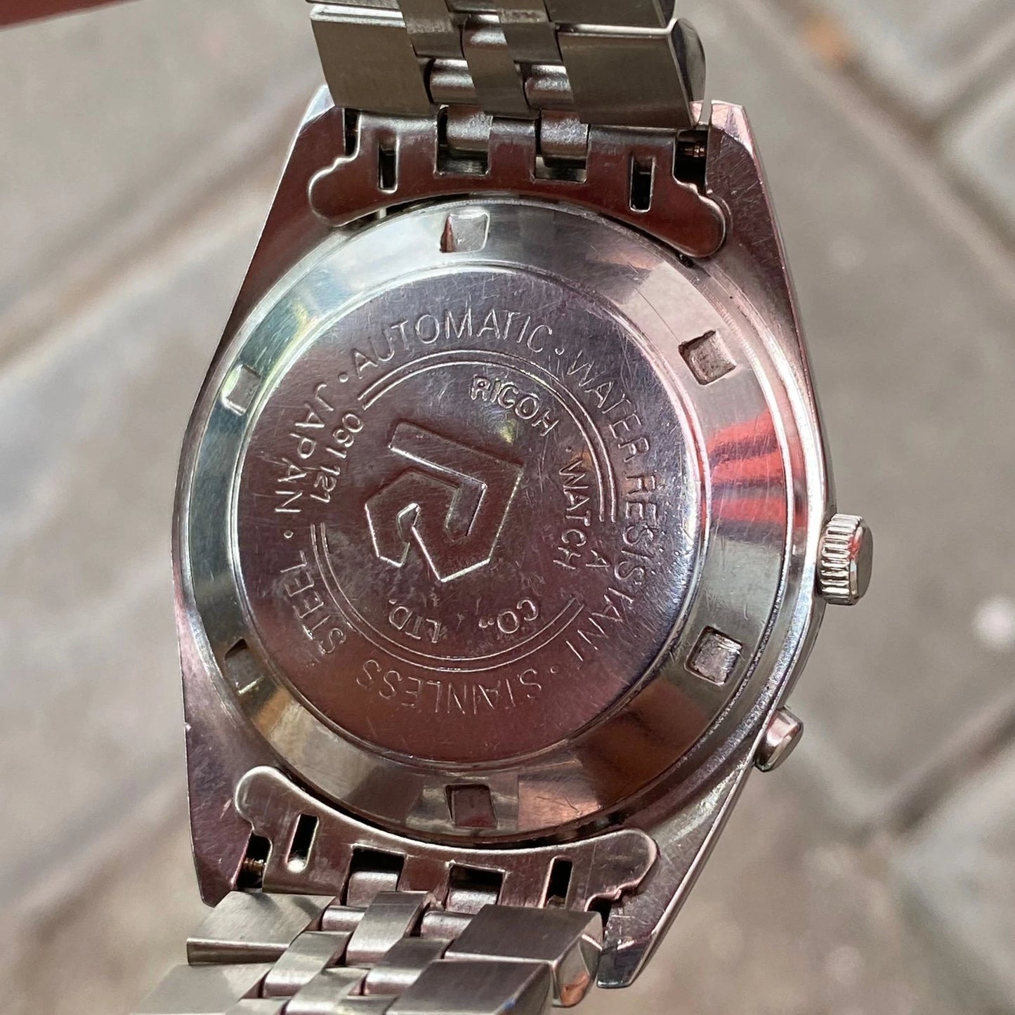 Rare Ricoh President Automatic Silver Dial Day Date Maple Leaf Vintage Watch Men