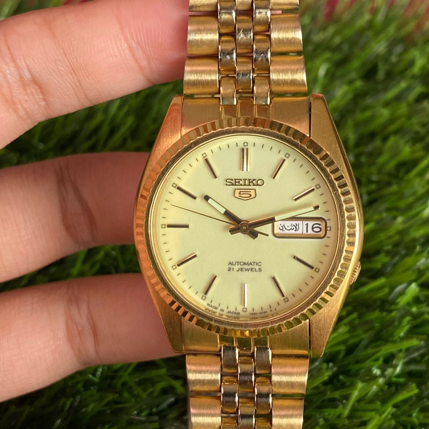 Rare Seiko 5 President Automatic 7S26-0530 Luminous Dial Gold Vintage Watch Men