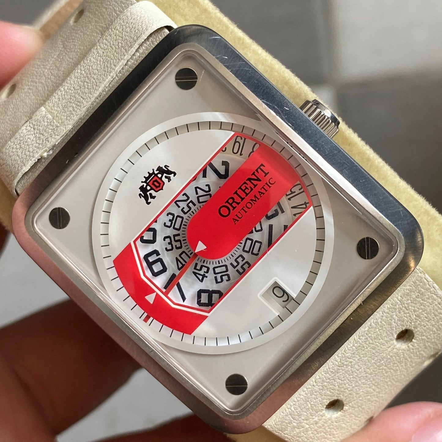 Rare Orient Jump Hour Automatic ERAK-C3 CA Red White Dial Big Size Watch Men