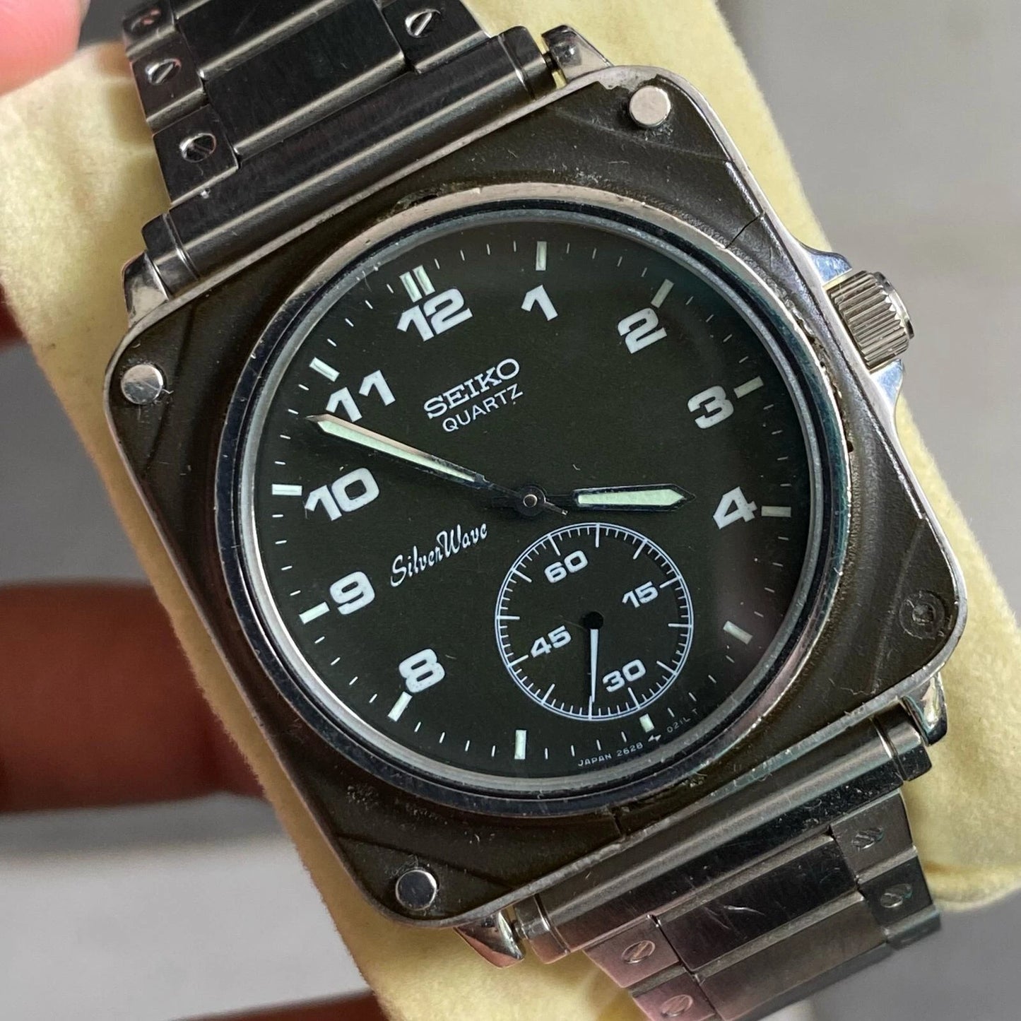 Rare Seiko Silverwave The First Cockpit 2628-004A Black Dial Square Watch Men
