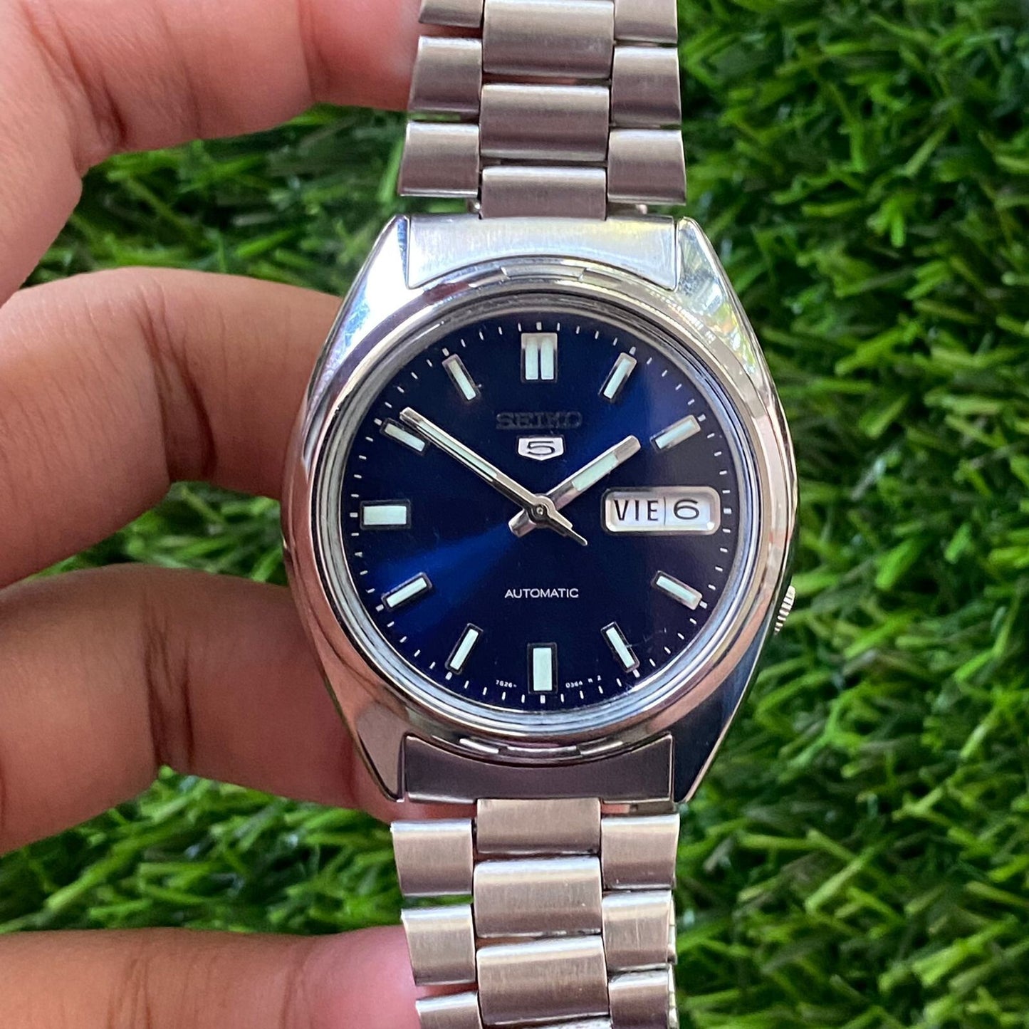 Rare Seiko 5 SNXS77 Automatic 7s26-0480 Blue Dial Day Date Vintage Watch Men