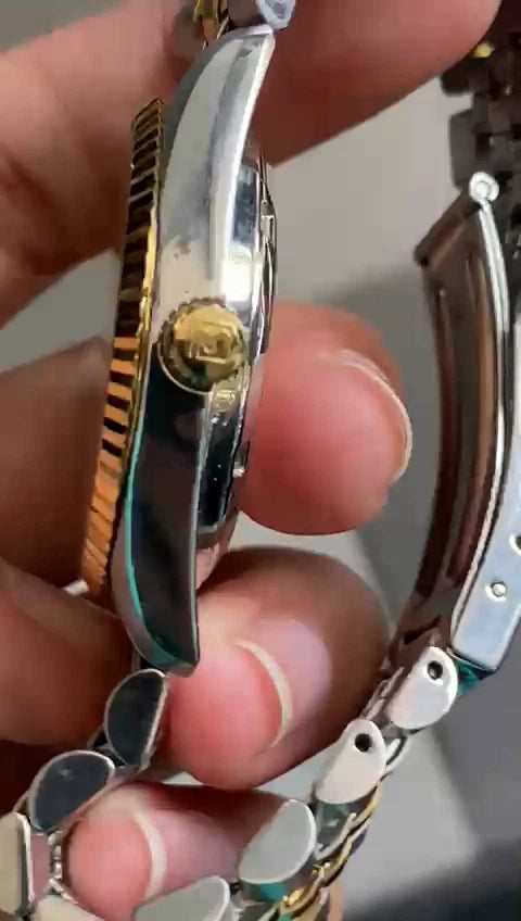 RARE Sandoz Computer Dial Two Tone Automatic ETA Swiss Diamond Index Watch Men