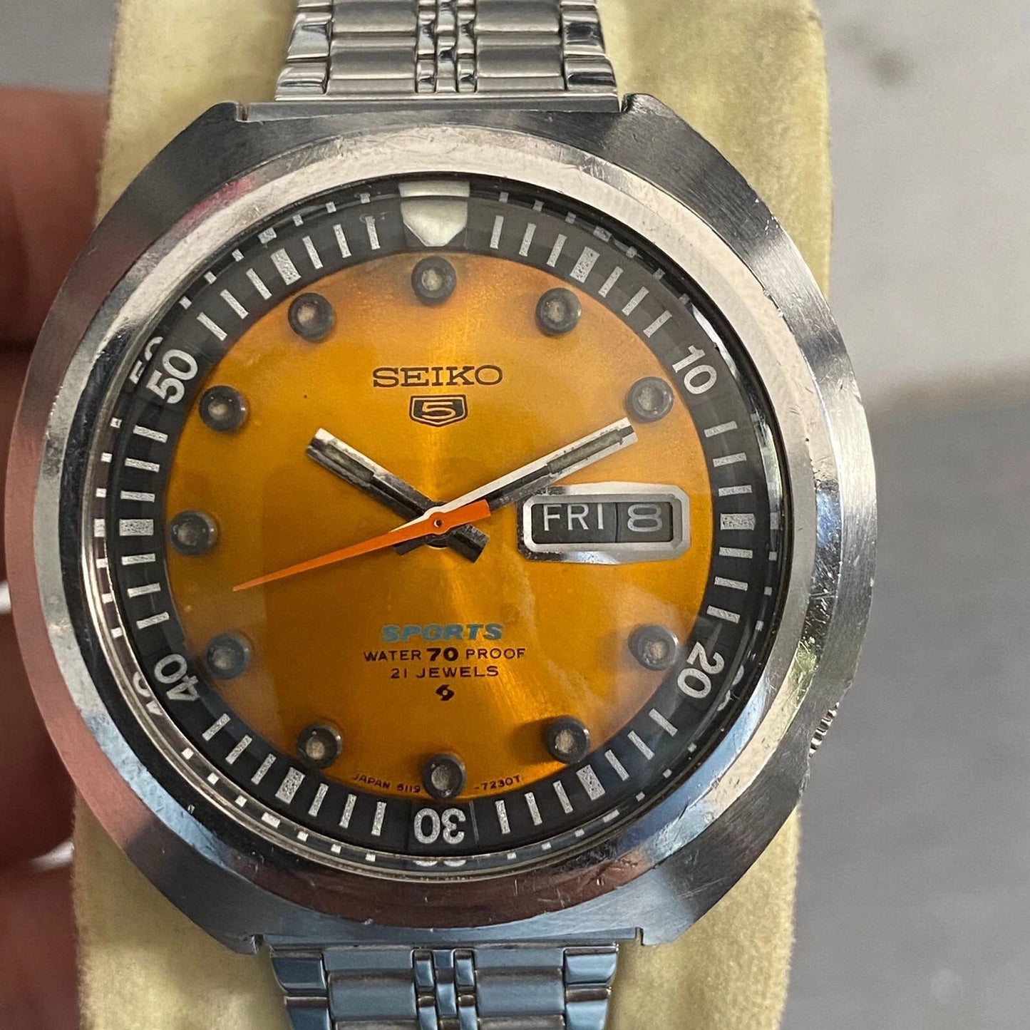 RARE Seiko 5 Sports SBSS009 Automatic 7S36-0060 Orange Dial Sushi Roll Vintage