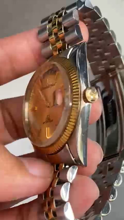 Rare Ricoh Autojust President Automatic DayDate Gold Dial Two Tone Vintage Watch