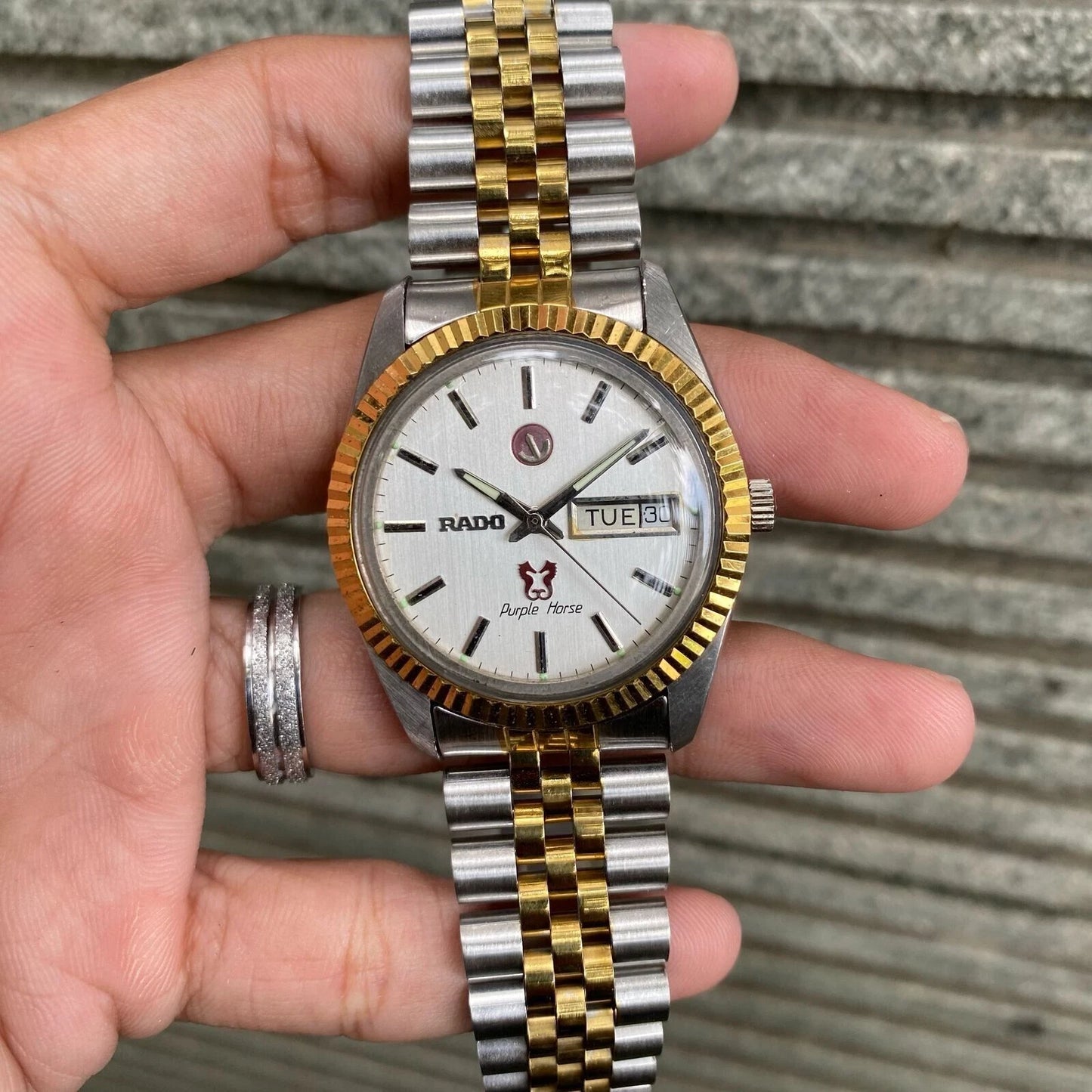 RARE Rado Purple Horse Day Date Two Tone Automatic ETA Swiss Men Watch Vintage