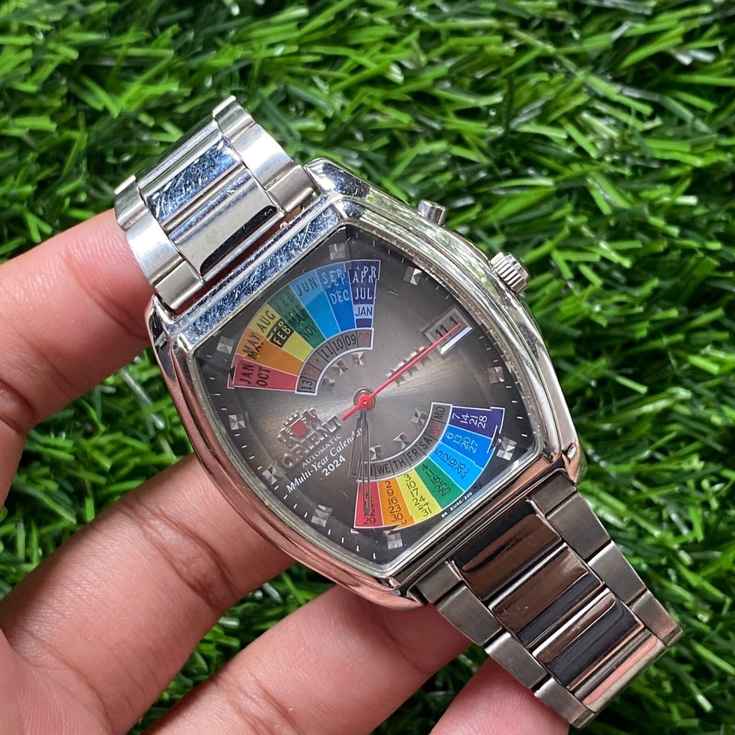 Rare Orient Automatic MultiYear Automatic Gray Multicolor Dial Rainbow Watch JR