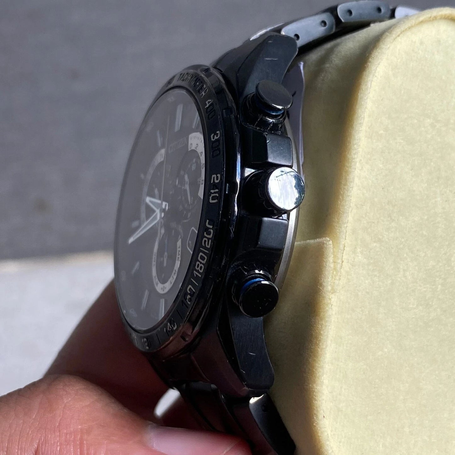 Rare Citizen Chronograph PAT3025-58E Eco Drive E610 Solar Black Dial Watch Men