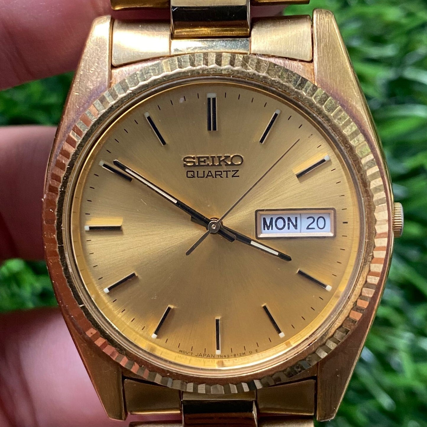 Rare Seiko Quartz SQ President Quartz 7n43-811 Gold DayDate Vintage Men Watch JR
