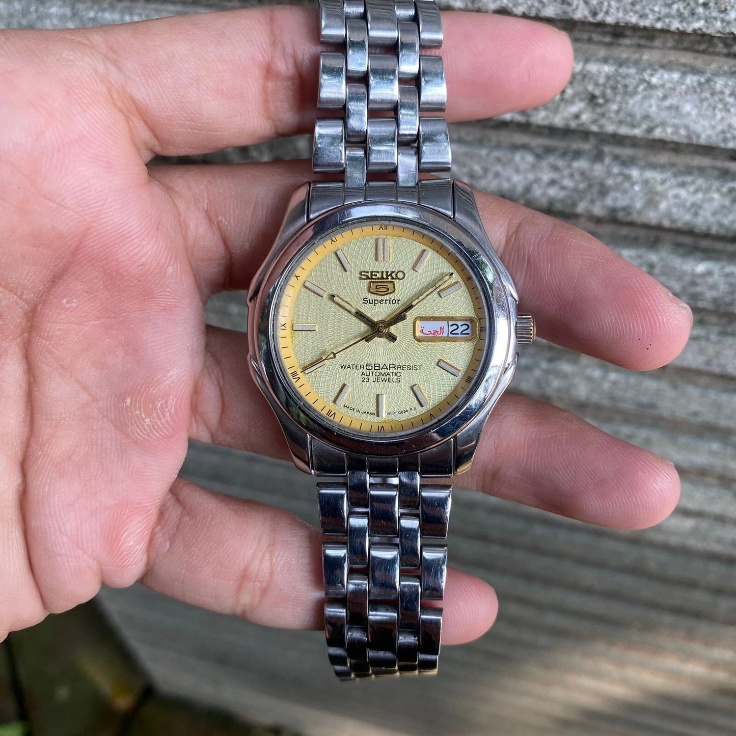 RARE Seiko 5 Superior Beige Teksture Dial Automatic Vintage Watch
