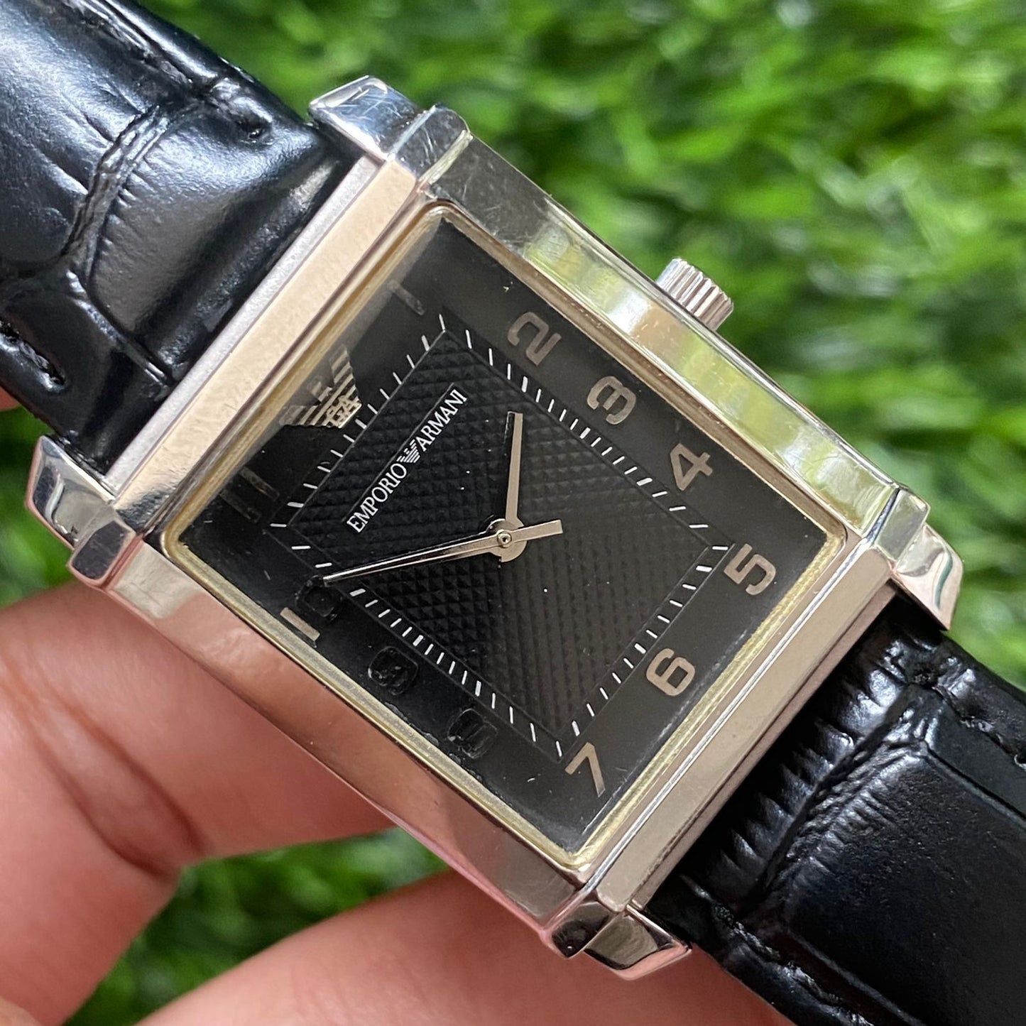 Rare Emporio Armani Tank Quartz Black Dial Number Index Watch Dress Fashion