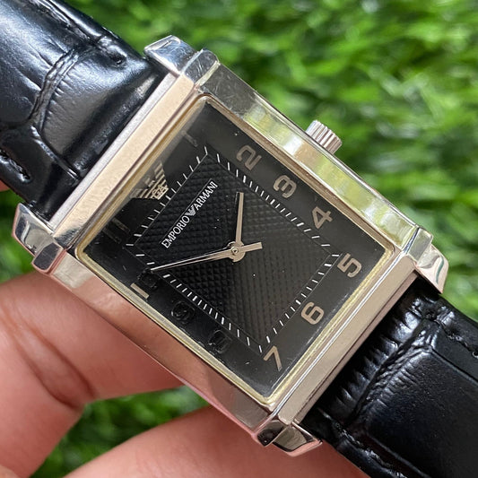 Rare Emporio Armani Tank Quartz Black Dial Number Index Watch Dress Fashion