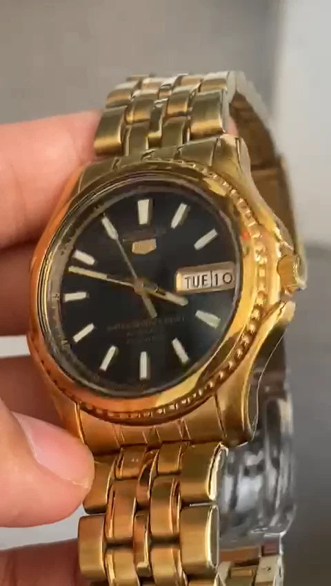 Rare Seiko 5 Superior SKZ058 Black Dial Automatic Gold Vintage Watch Men