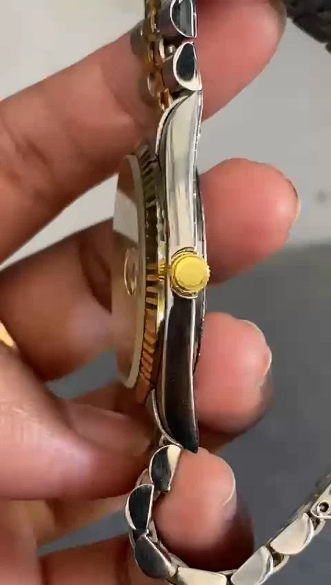 RARE Bulova Super Seville President Day Date Diamond Index Two Tone Watch Men